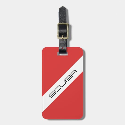 Divers Vlag, Emblem Red White - Scuba Diving Symbo Bagagelabel (Voorkant verticaal)
