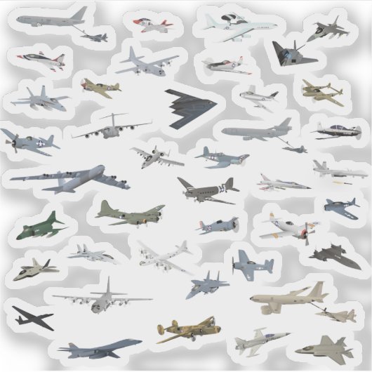 Diverse Amerikaanse militaire vliegtuigen Sticker (Voorkant)