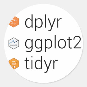 Diverse bibliotheken: dplyr, gplot2, tidyr ronde sticker
