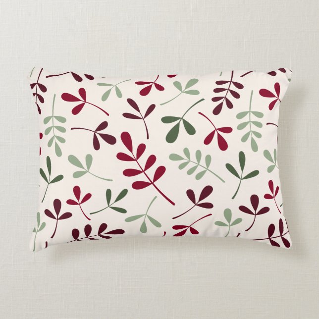 Diverse bladeren PTN Reds & Greens op Cream Decoratief Kussen (Voorkant)