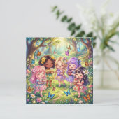 Diverse Chibi-meisjes met Cupcakes Verjaardagsfees Kaart (Staand voorkant)
