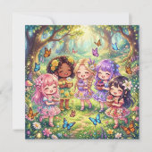 Diverse Chibi-meisjes met Cupcakes Verjaardagsfees Kaart (Voorkant)