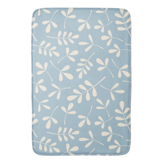 Diverse crème bladeren op blauw patroon badmat (Voorkant Verticaal)