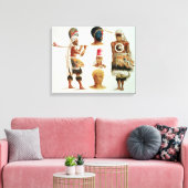 Diverse dansende kostuums in Nakello, Fiji Canvas Afdruk (Insitu (Woonkamer))