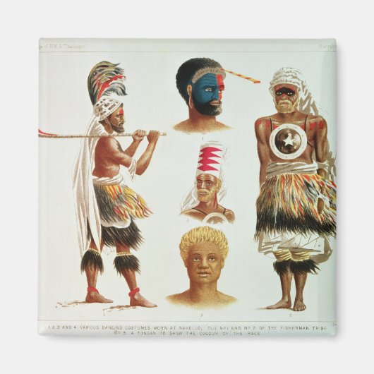 Diverse dansende kostuums in Nakello, Fiji Magneet (Voorkant)