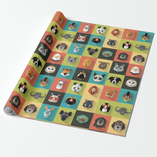 Diverse decoratieve dieren cadeaupapier (Uitgerold)
