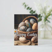 Diverse decoratieve paaseieren in een mand briefkaart (Staand voorkant)