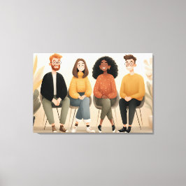 Diverse Friends Sitting Together Cozy Illustration Canvas Afdruk