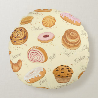 Diverse gebakjes: lekker naadloos patroon. rond kussen