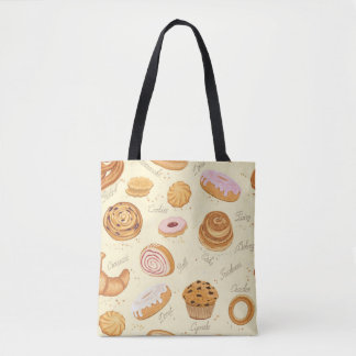 Diverse gebakjes: lekker naadloos patroon. tote bag