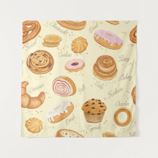 Diverse gebakjes: lekker naadloos patroon. wandkleed