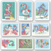 DIVERSE GRAPPIGE ROZE FLAMINGO KERST STICKERS (Voorkant)