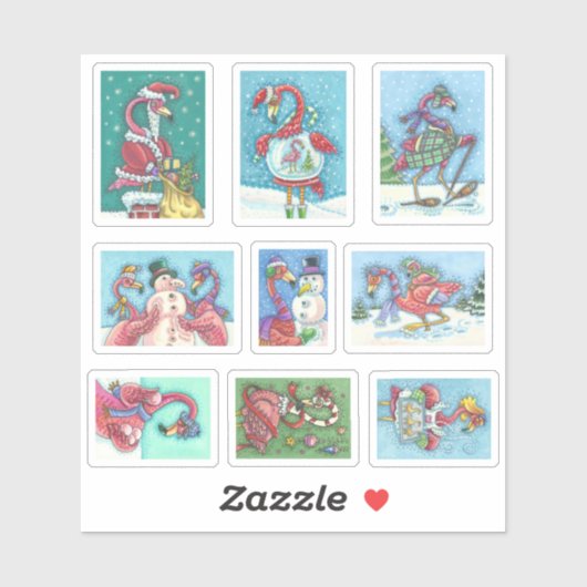 DIVERSE GRAPPIGE ROZE FLAMINGO KERST STICKERS (Vel)