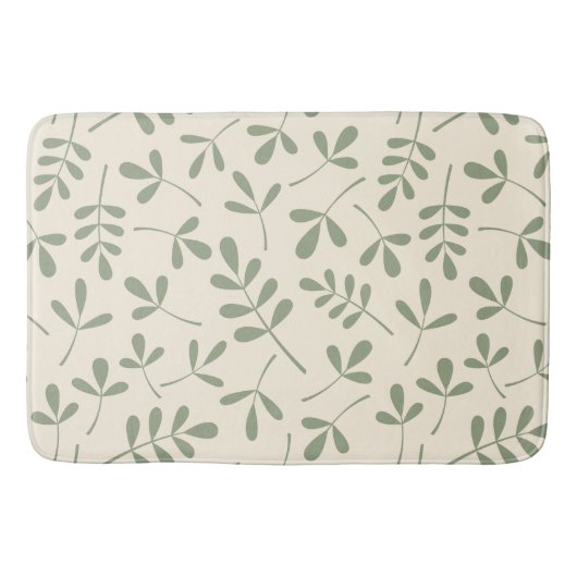 Diverse groene bladeren op crème patroon badmat (Voorkant)