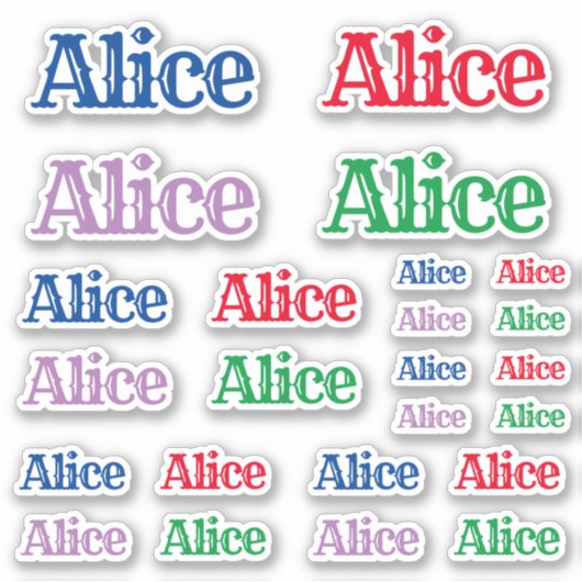 Diverse Grootten van de Naam Alice Sticker (Voorkant)