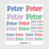 Diverse grootten van de naam Peter Sticker (Vel)