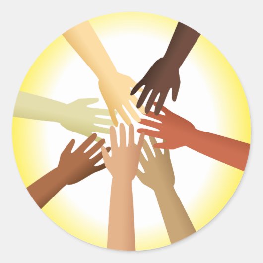 Diverse handen ronde sticker (Voorkant)