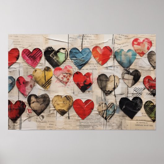 Diverse harten met collage papier texturen poster (Voorkant)