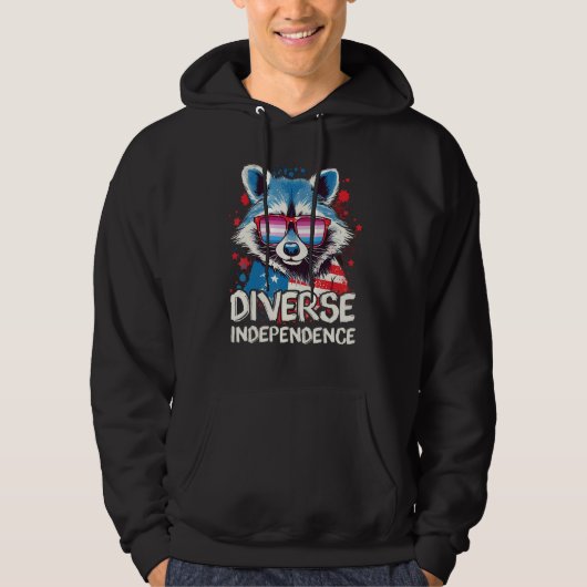 Diverse Independence Raccoon Bigender Sunglasses Hoodie (Voorkant)
