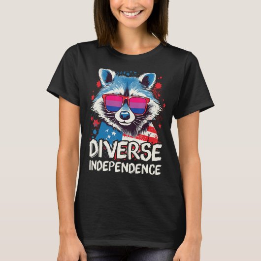 Diverse Independence Raccoon Bisexual Sunglasses F T-shirt (Voorkant)
