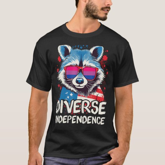 Diverse Independence Raccoon Bisexual Sunglasses F T-shirt (Voorkant)