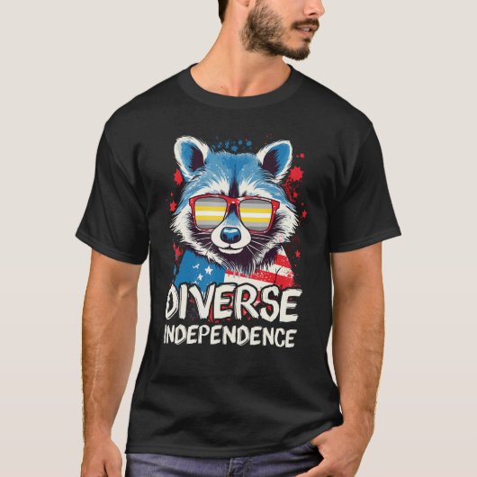 Diverse Independence  Raccoon Demigender Sunglasse T-shirt (Voorkant)