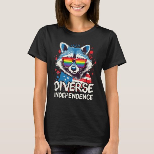 Diverse Independence  Raccoon LGBT Pride Sunglasse T-shirt (Voorkant)