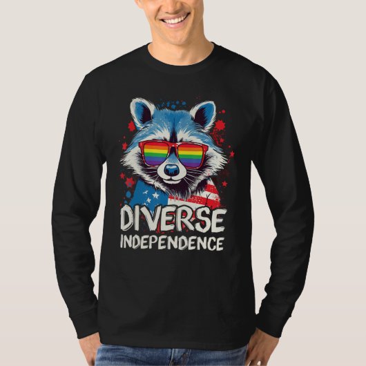 Diverse Independence Raccoon LGBT Pride Sunglasse T-shirt (Voorkant)