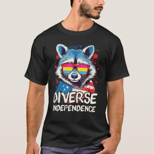 Diverse Independence  Raccoon Pansexual Sunglasses T-shirt (Voorkant)