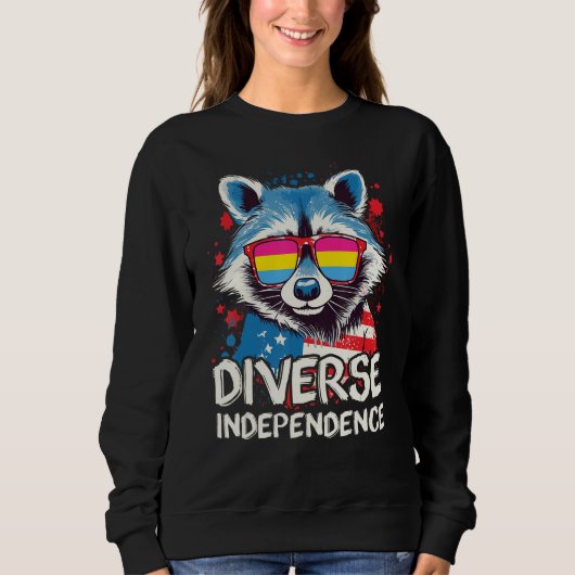 Diverse Independence  Raccoon Pansexual Sunglasses Trui (Voorkant)