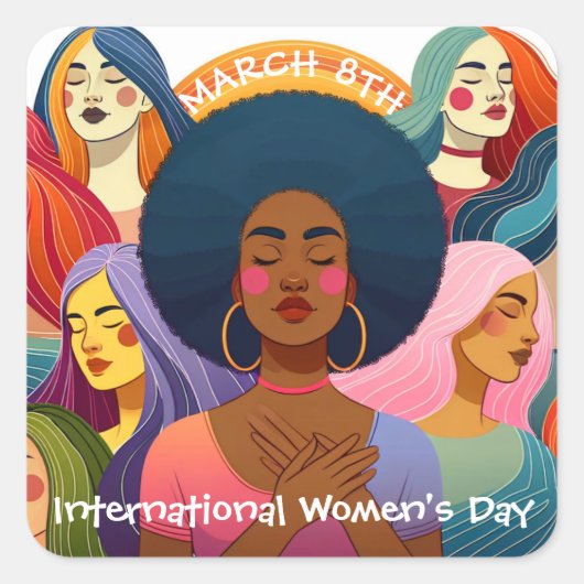 Diverse Internationale Vrouwendag Vierkante Sticker (Voorkant)