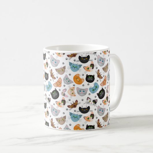 Diverse kattengezichtjes patroon koffiemok (Voorkant rechts)