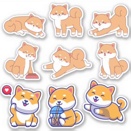 Diverse Kawaii Shiba Inu Sticker (Voorkant)