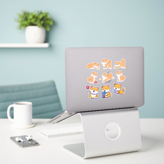 Diverse Kawaii Shiba Inu Sticker (Laptop op bureau)