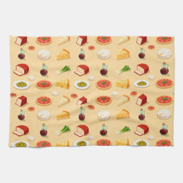 diverse kazen hapjes en mini pizzas theedoek