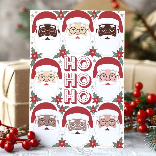 Diverse Kerstman gezichten Ho Ho Ho Kerstmis Feestdagen Kaart