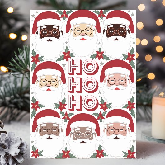 Diverse Kerstman gezichten Ho Ho Ho Kerstmis Feestdagen Kaart