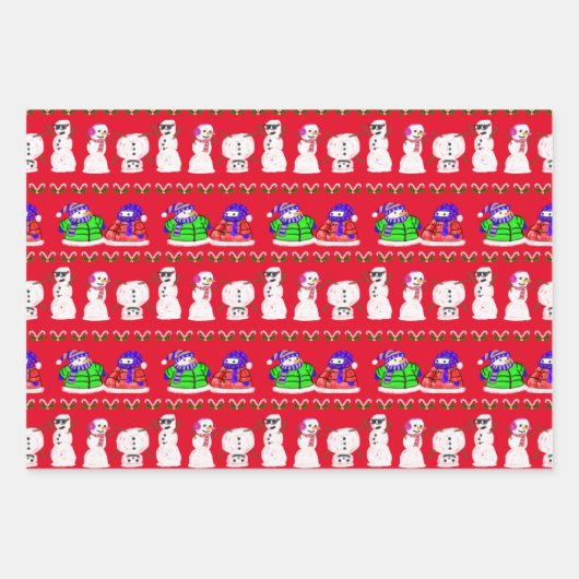 Diverse kerstmannen inpakpapier vel (Voorkant 3)