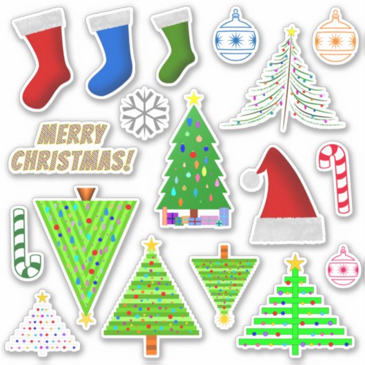 Diverse Kerstmis Thema Symbolen Sticker (Voorkant)