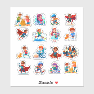 Diverse Kids with Disabilities and Superpowers, In Sticker