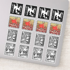 Diverse kleine rode mantel met wolf scènes sticker