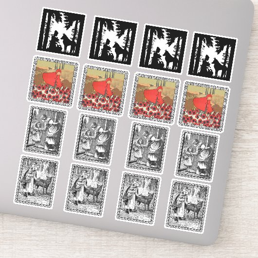 Diverse kleine rode mantel met wolf scènes sticker (Detail)