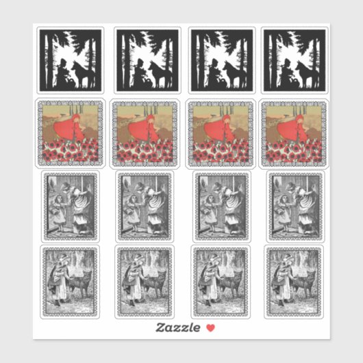 Diverse kleine rode mantel met wolf scènes sticker (Vel)