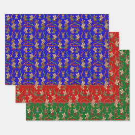 Diverse kleur rendieren met klokken en kransen inpakpapier vel