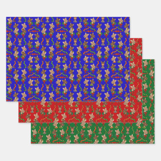 Diverse kleur rendieren met klokken en kransen inpakpapier vel