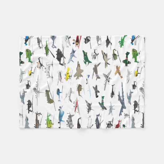 Diverse kleurrijke vliegtuigen en helikopters fleece deken (Voorkant (Horizontaal))