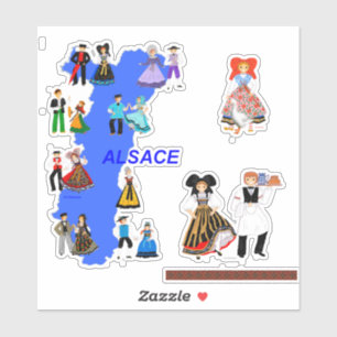 Diverse kostuums uit de Elzas, Frankrijk Sticker