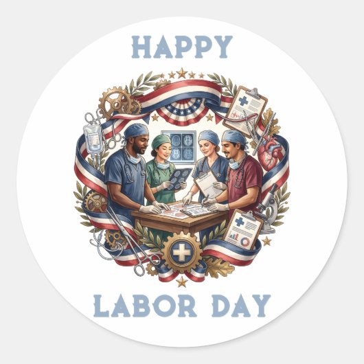 Diverse Medics Patriottische Dag van de Arbeid Tea Ronde Sticker (Voorkant)