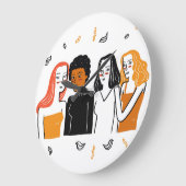 Diverse meisjes, verschillende nationaliteiten sam grote klok (Hoek)