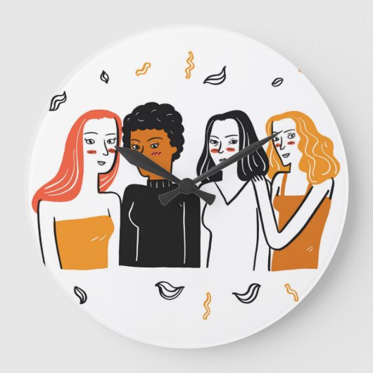 Diverse meisjes, verschillende nationaliteiten sam grote klok (Voorkant)